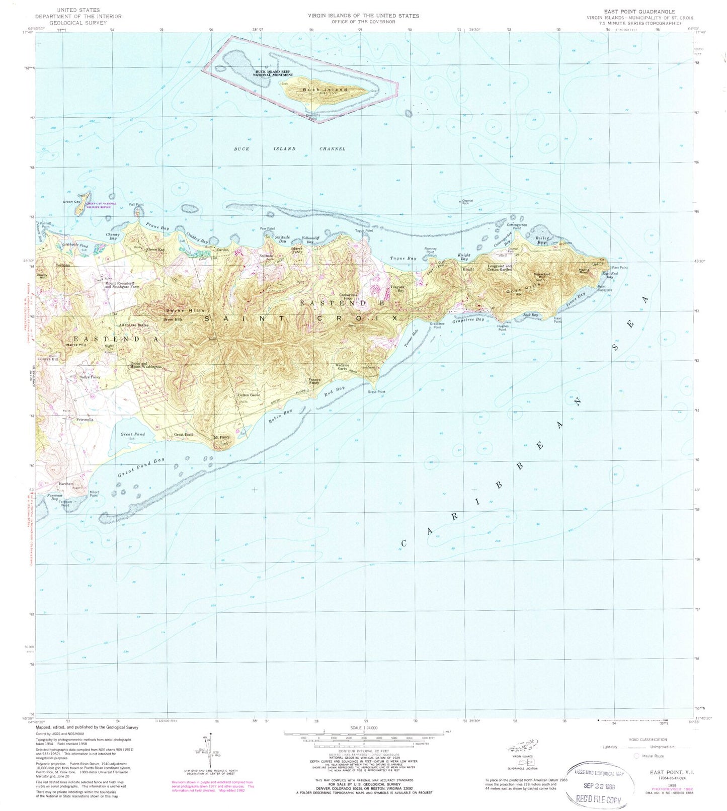 Classic USGS East Point Virgin Islands 7.5'x7.5' Topo Map Image