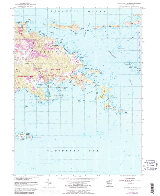 Classic USGS Eastern Saint Thomas Virgin Islands 7.5'x7.5' Topo Map Image