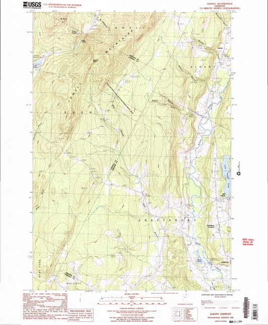 Classic USGS Albany Vermont 7.5'x7.5' Topo Map Image