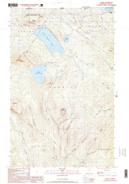 Classic USGS Averill Vermont 7.5'x7.5' Topo Map Image