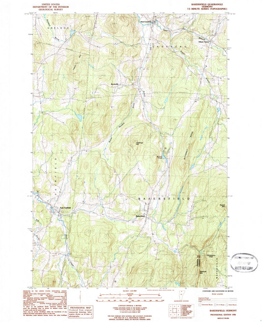 Classic USGS Bakersfield Vermont 7.5'x7.5' Topo Map Image