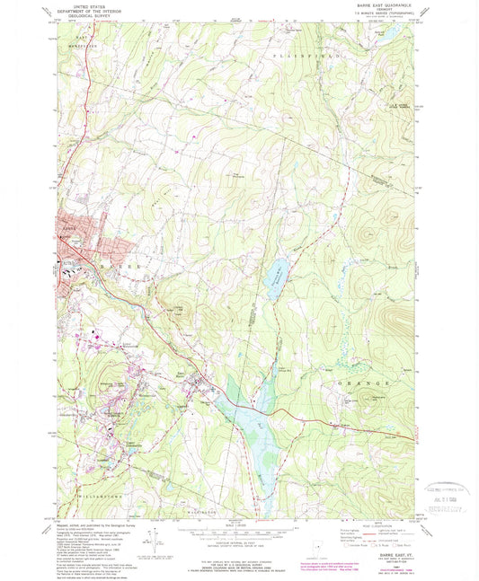 Classic USGS Barre East Vermont 7.5'x7.5' Topo Map Image