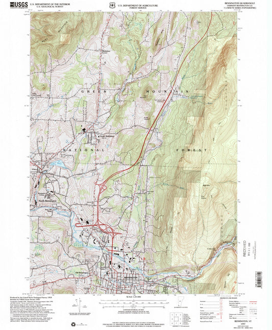 Classic USGS Bennington Vermont 7.5'x7.5' Topo Map Image