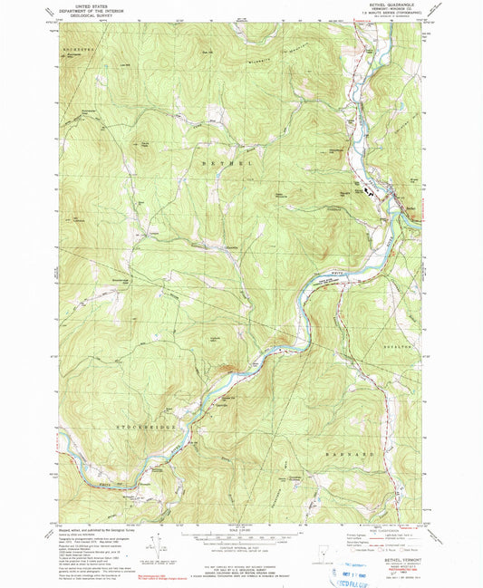 Classic USGS Bethel Vermont 7.5'x7.5' Topo Map Image
