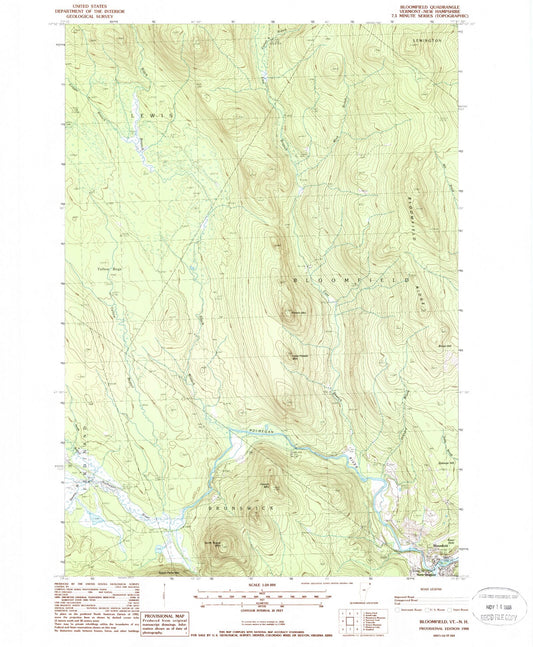 Classic USGS Bloomfield Vermont 7.5'x7.5' Topo Map Image