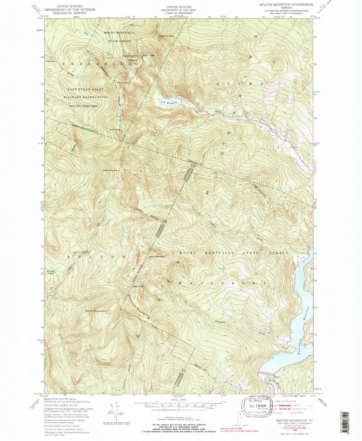 USGS Classic Bolton Mountain Vermont 7.5'x7.5' Topo Map Image