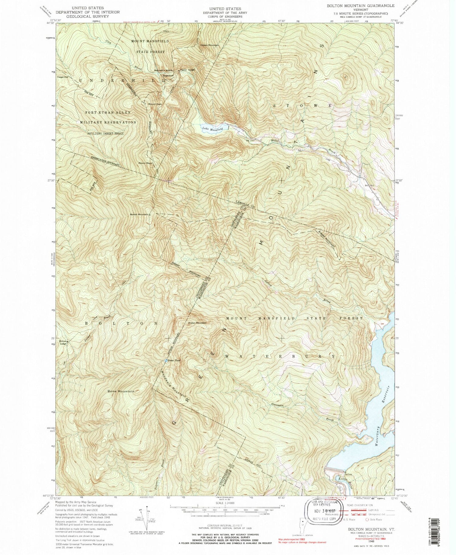 USGS Classic Bolton Mountain Vermont 7.5'x7.5' Topo Map Image