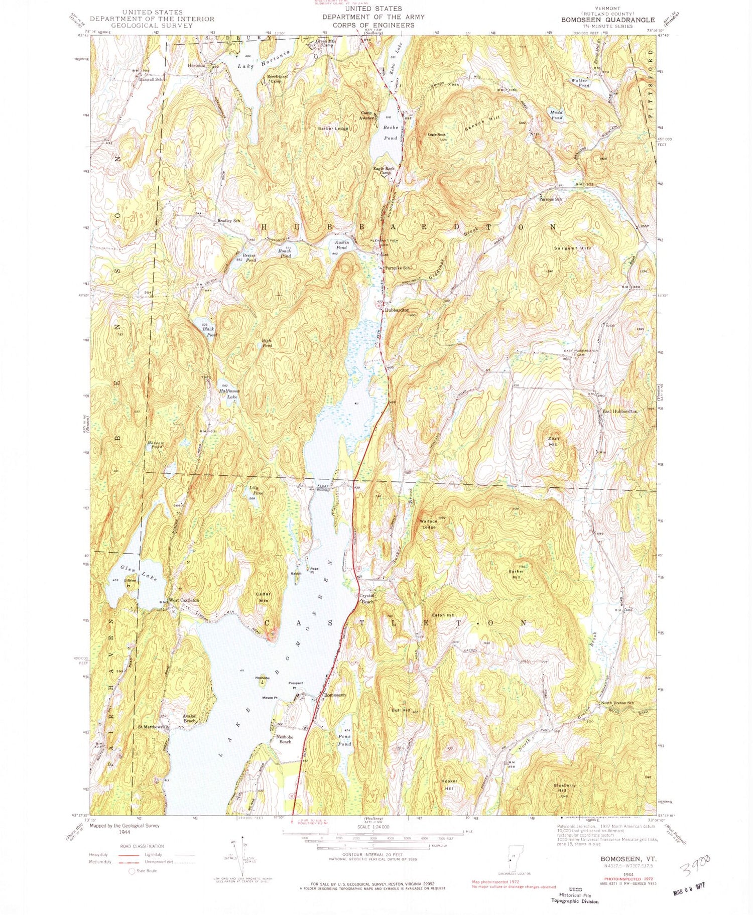 Classic USGS Bomoseen Vermont 7.5'x7.5' Topo Map Image