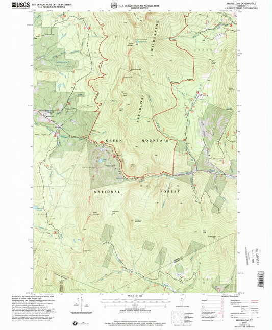 Classic USGS Bread Loaf Vermont 7.5'x7.5' Topo Map Image