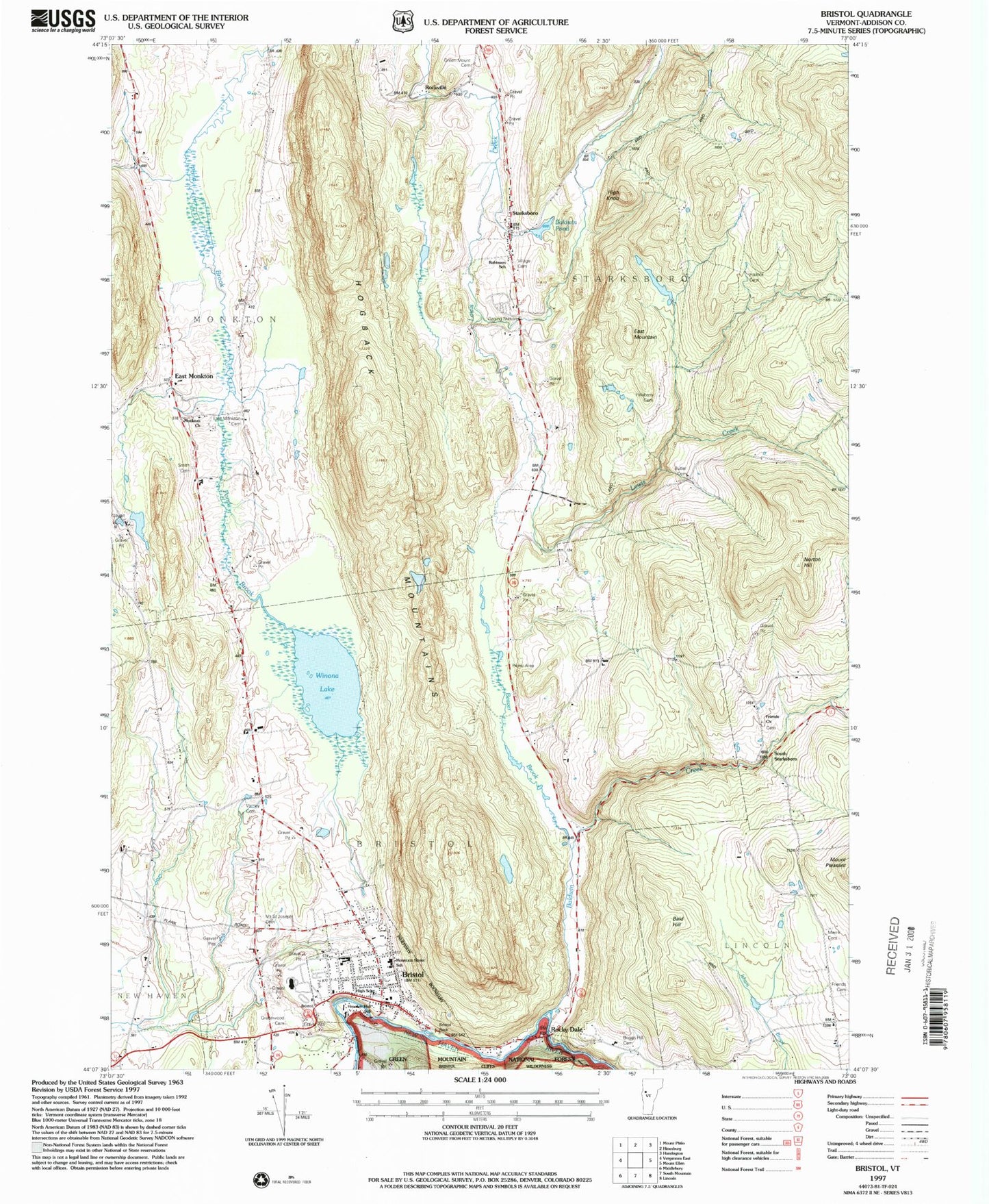 Classic USGS Bristol Vermont 7.5'x7.5' Topo Map Image