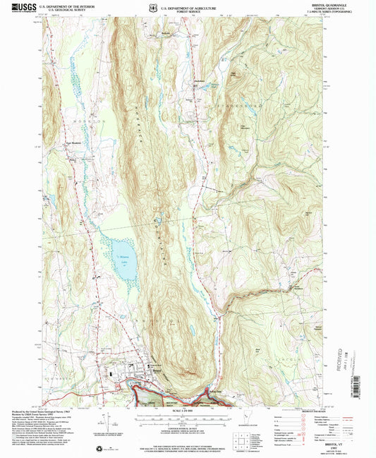 Classic USGS Bristol Vermont 7.5'x7.5' Topo Map Image