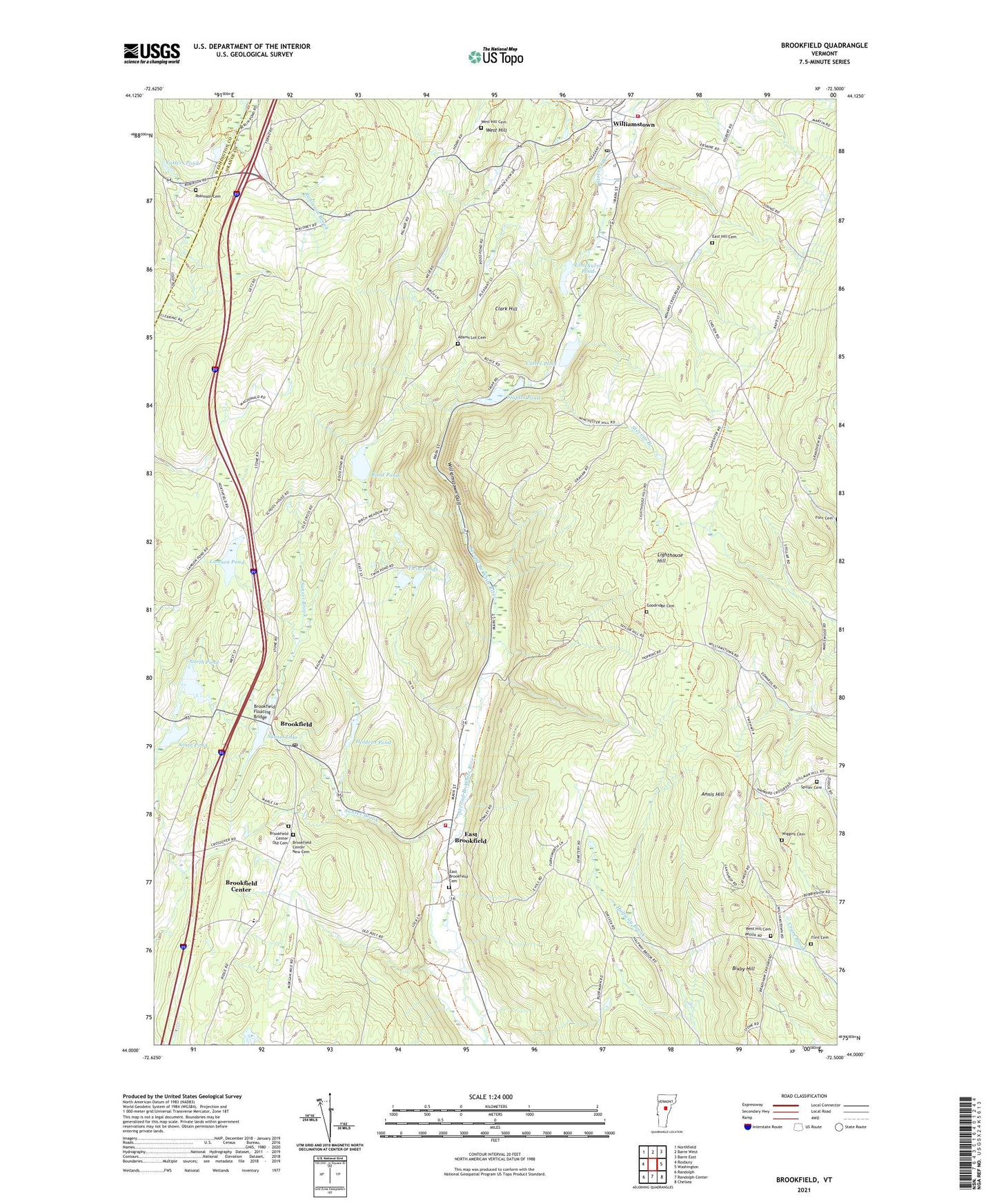 Brookfield Vermont US Topo Map Image