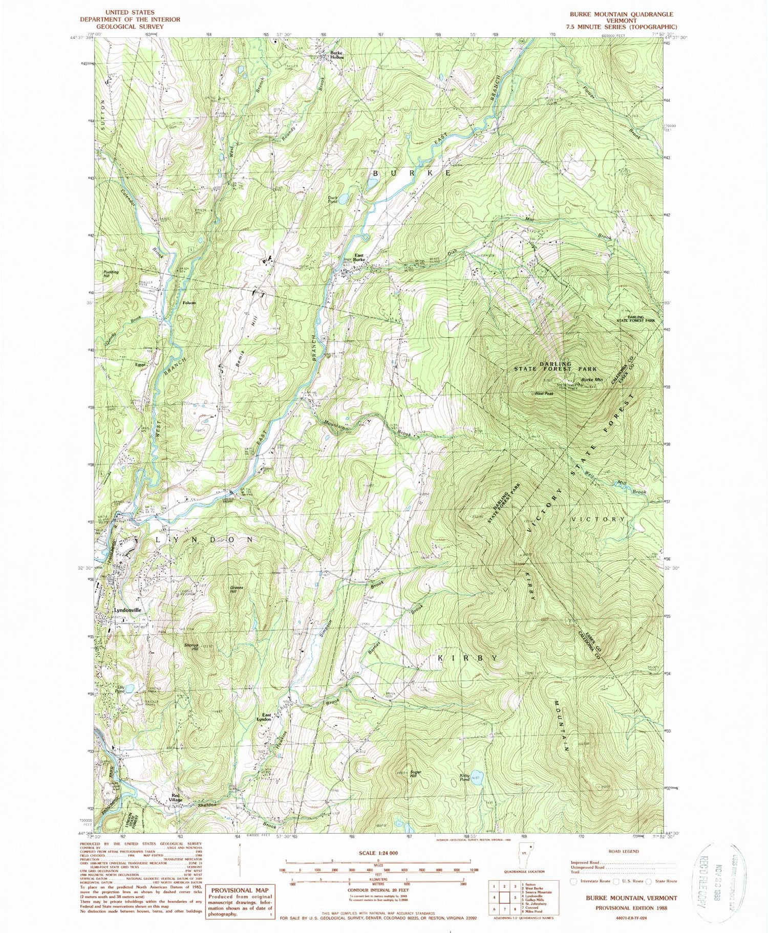Classic USGS Burke Mountain Vermont 7.5'x7.5' Topo Map Image