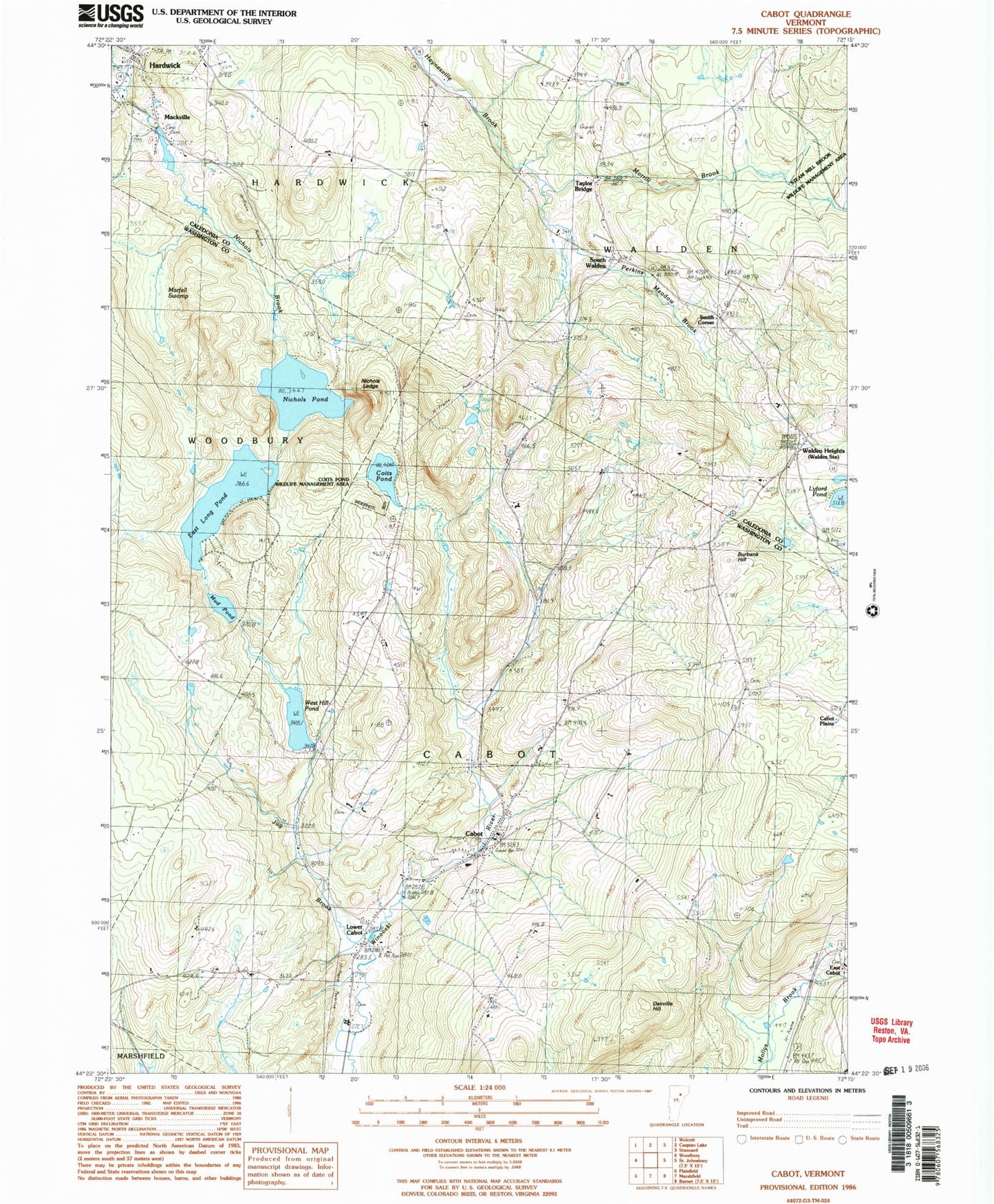 Classic USGS Cabot Vermont 7.5'x7.5' Topo Map Image