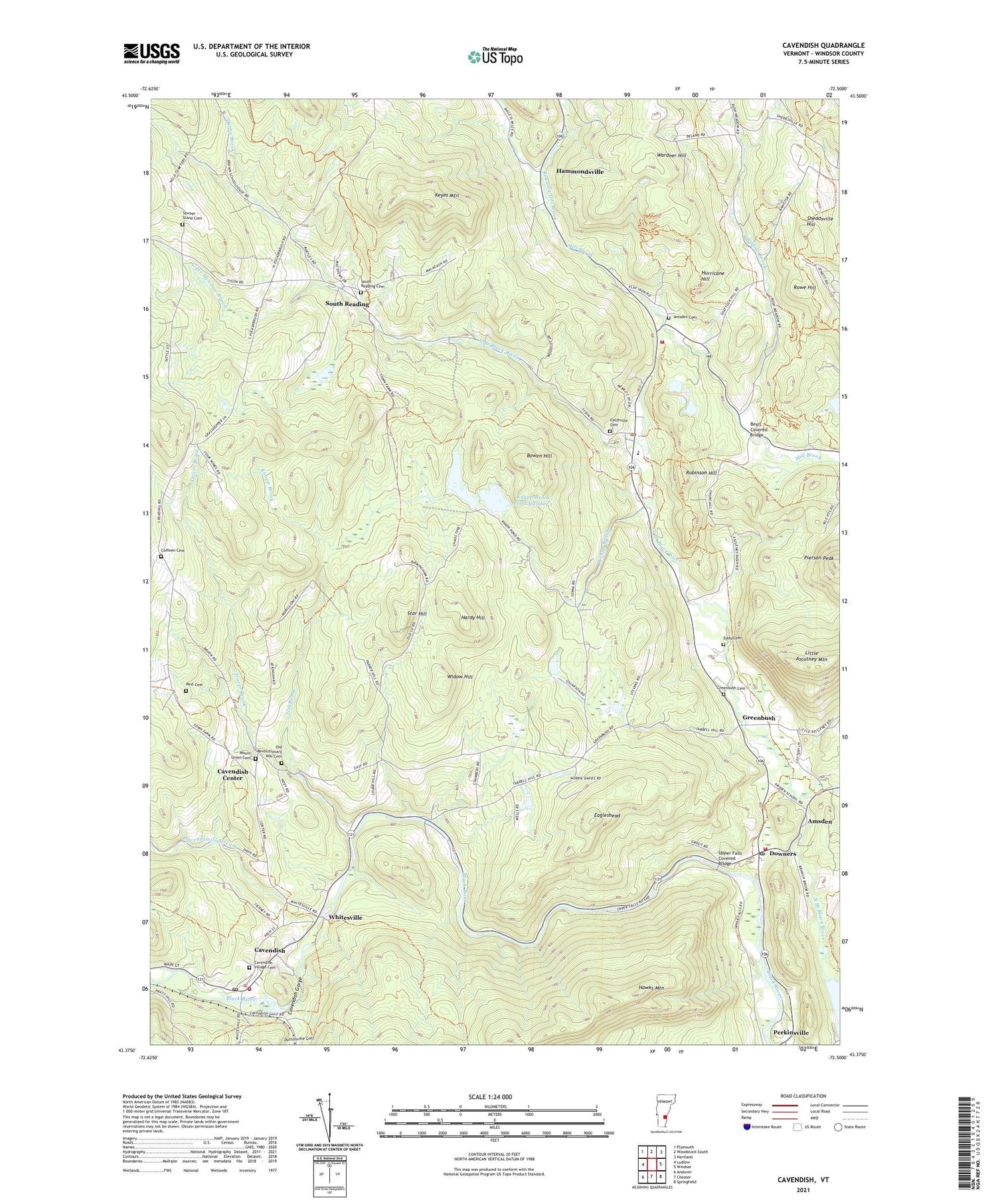 Cavendish Vermont US Topo Map Image