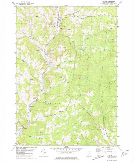 Classic USGS Chelsea Vermont 7.5'x7.5' Topo Map Image