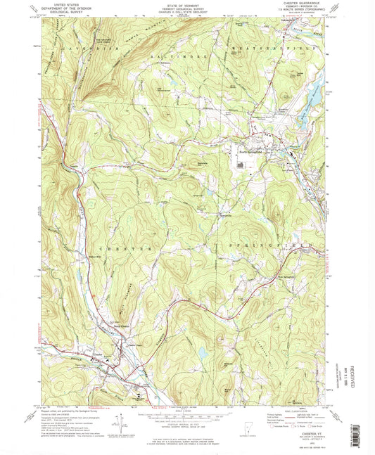 Classic USGS Chester Vermont 7.5'x7.5' Topo Map Image