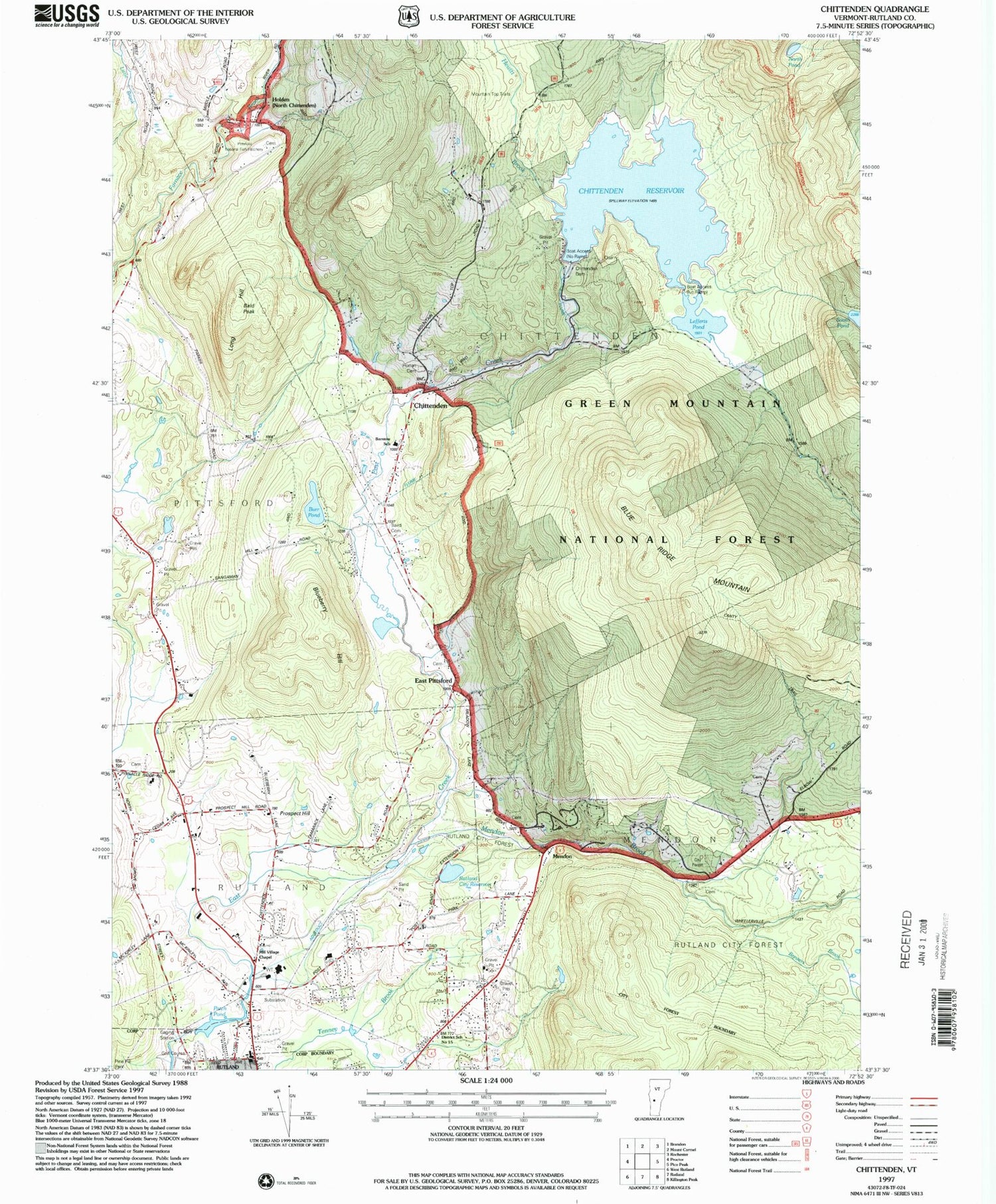 Classic USGS Chittenden Vermont 7.5'x7.5' Topo Map Image