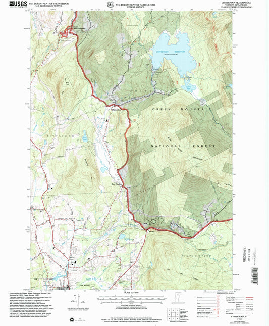 Classic USGS Chittenden Vermont 7.5'x7.5' Topo Map Image