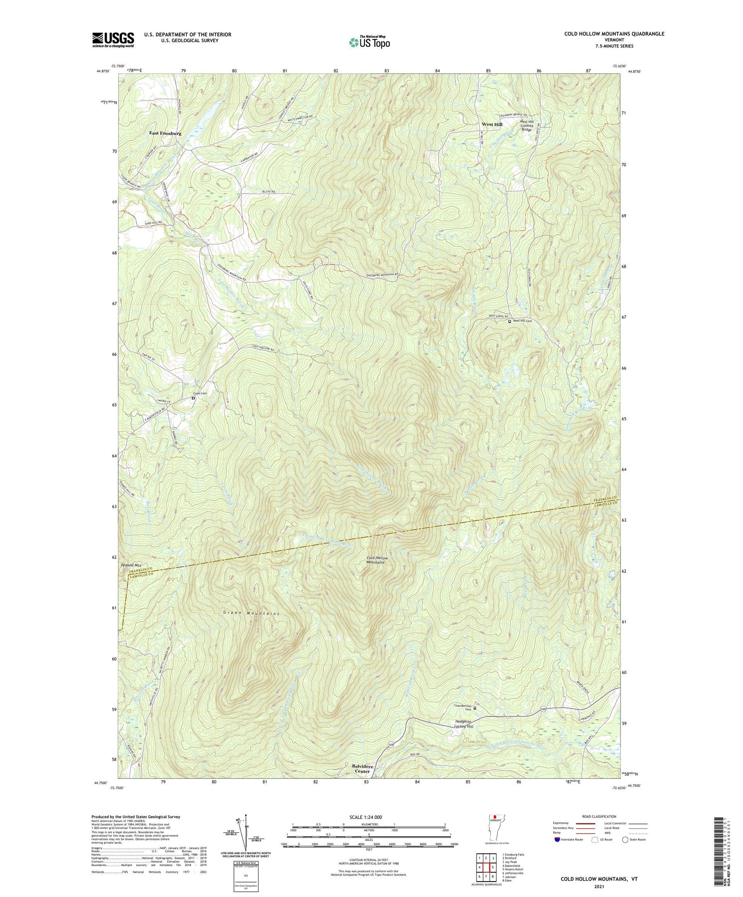 Cold Hollow Mountains Vermont US Topo Map Image