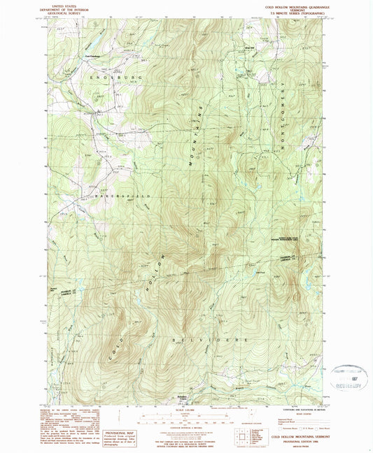 Classic USGS Cold Hollow Mountains Vermont 7.5'x7.5' Topo Map Image