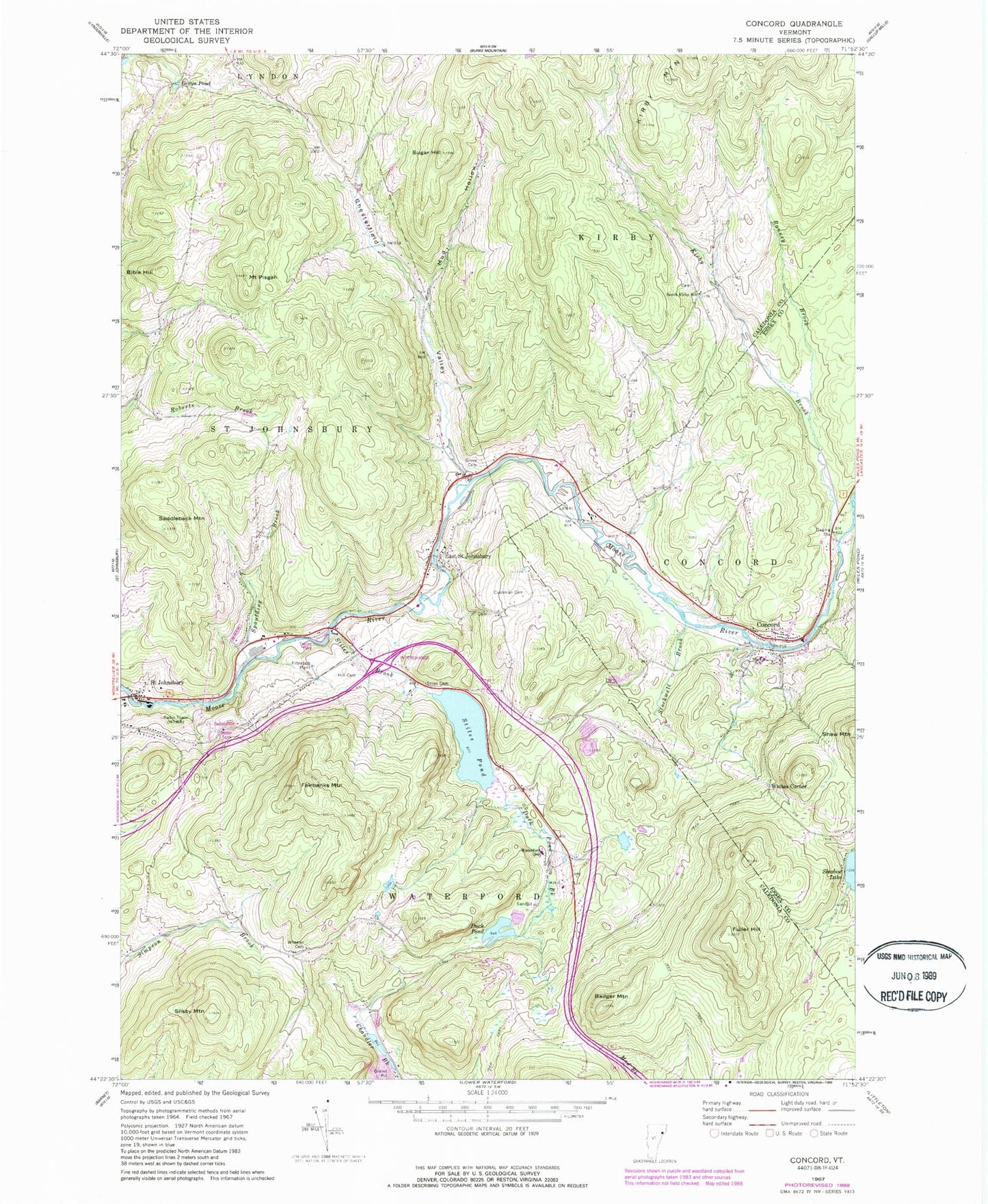 Classic USGS Concord Vermont 7.5'x7.5' Topo Map Image