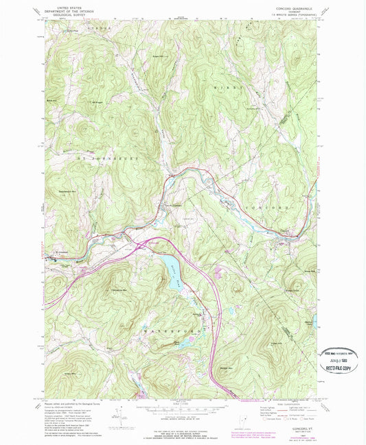 Classic USGS Concord Vermont 7.5'x7.5' Topo Map Image