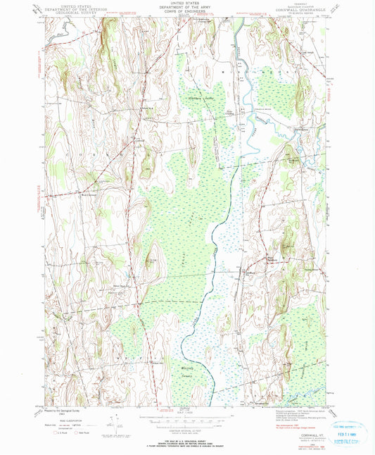 Classic USGS Cornwall Vermont 7.5'x7.5' Topo Map Image