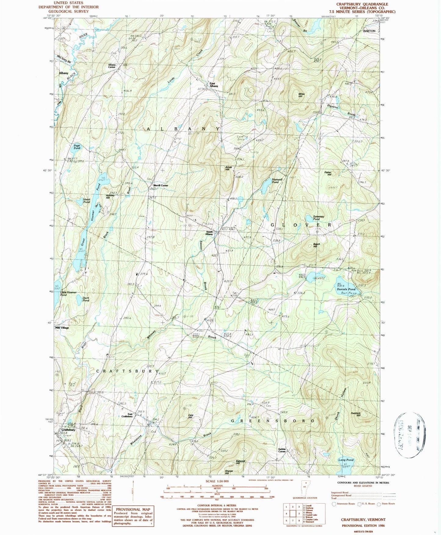 Classic USGS Craftsbury Vermont 7.5'x7.5' Topo Map Image