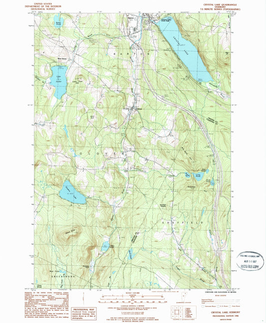 Classic USGS Crystal Lake Vermont 7.5'x7.5' Topo Map Image