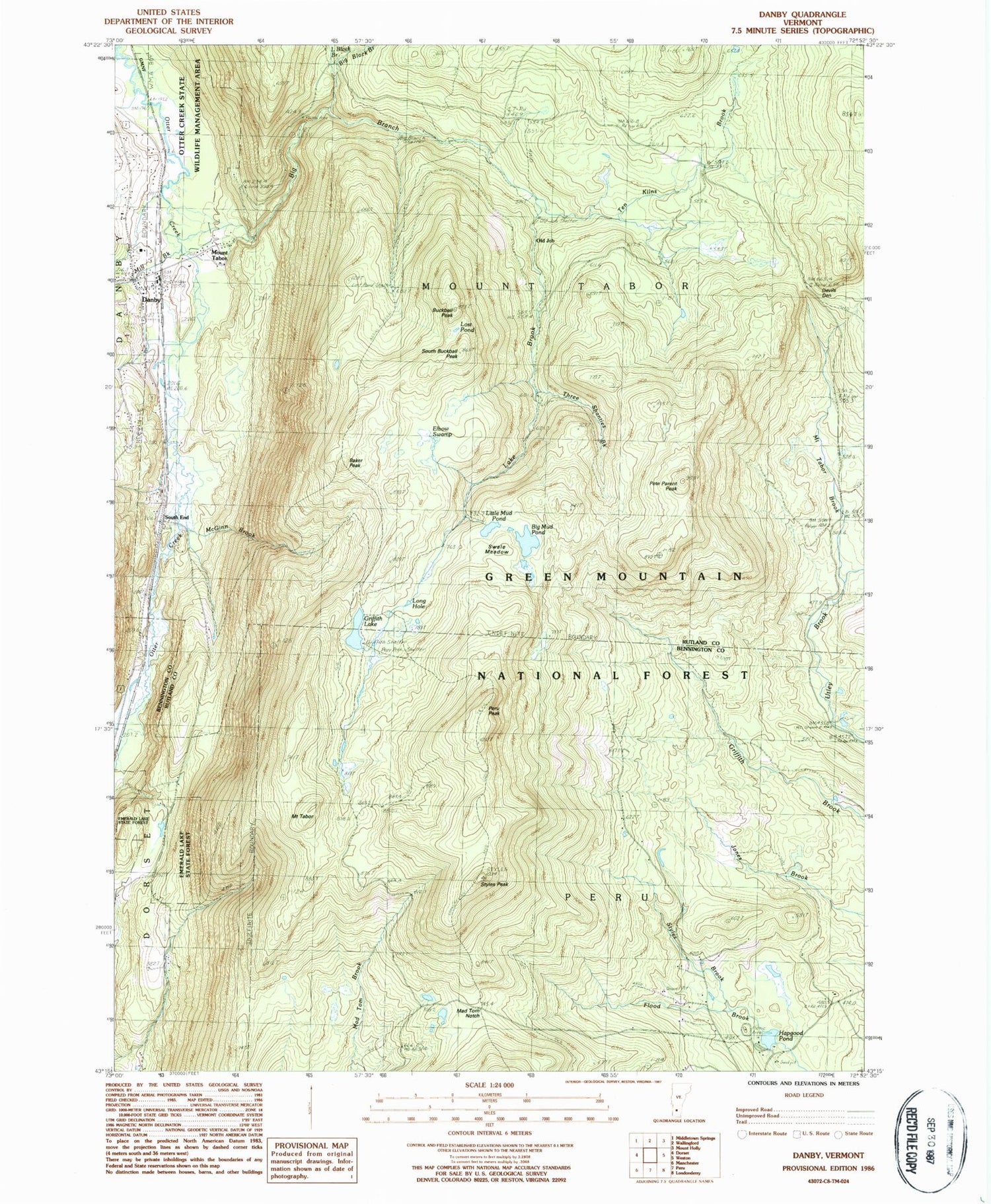 Classic USGS Danby Vermont 7.5'x7.5' Topo Map Image