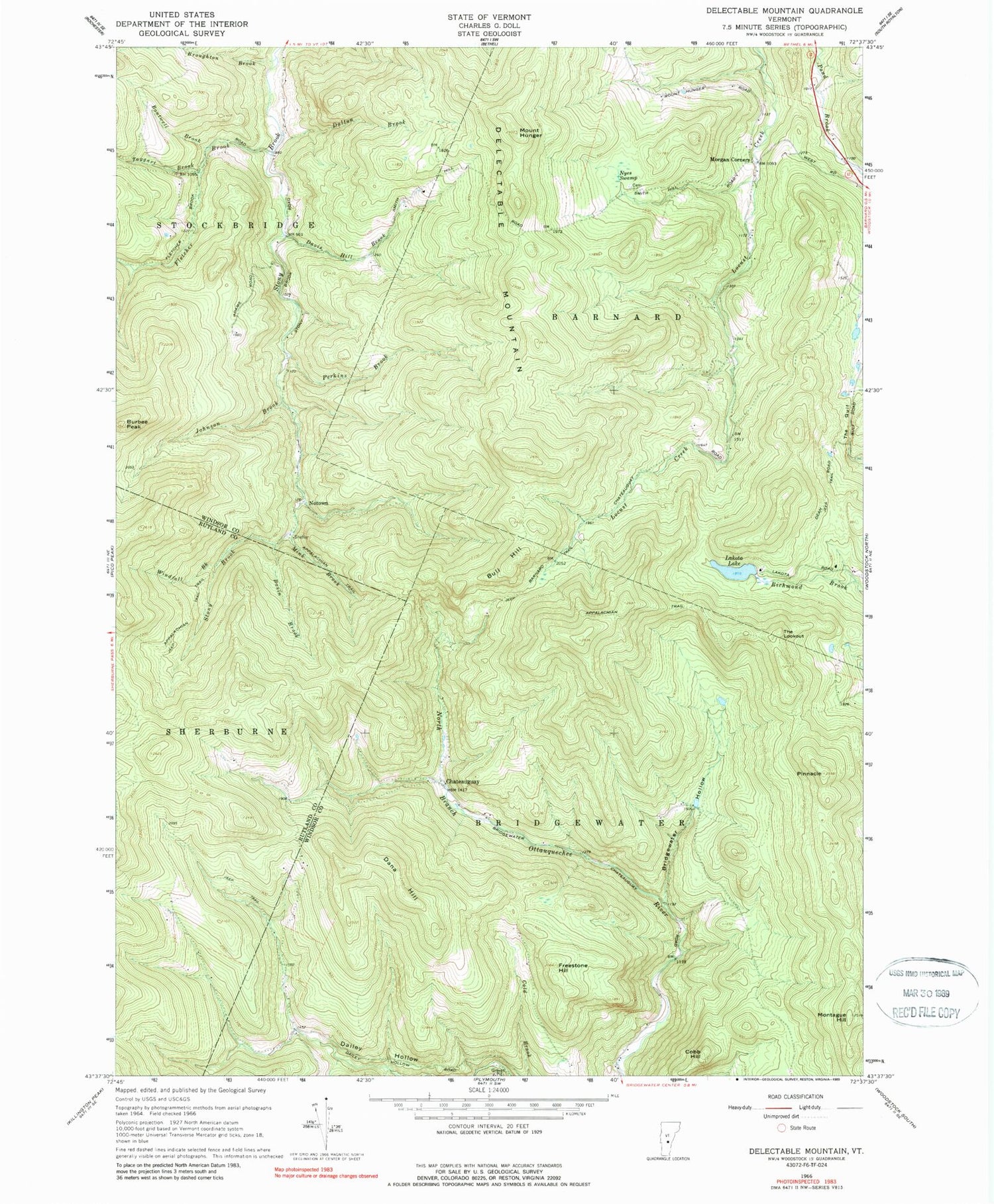 Classic USGS Delectable Mountain Vermont 7.5'x7.5' Topo Map Image
