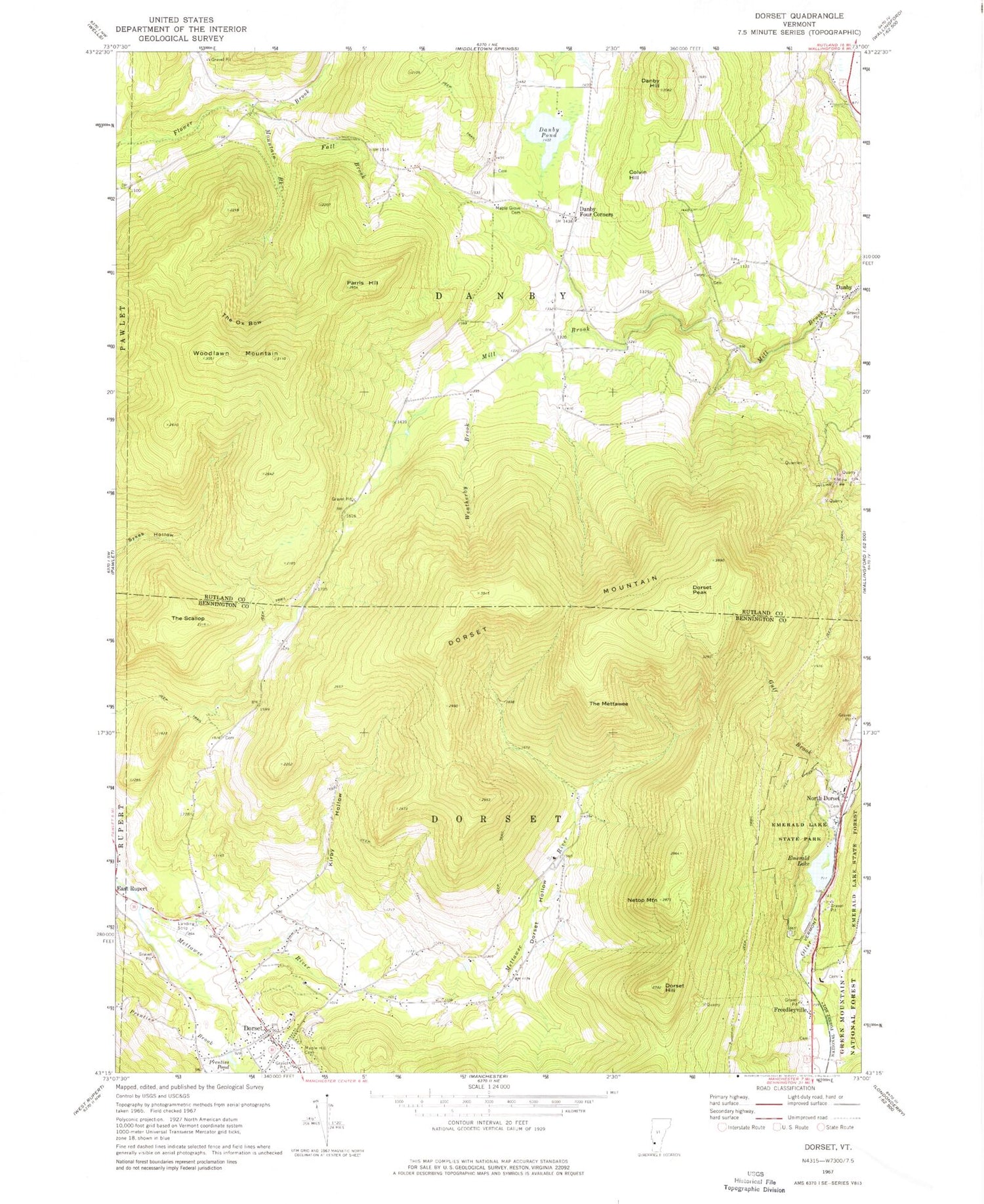 Classic USGS Dorset Vermont 7.5'x7.5' Topo Map Image