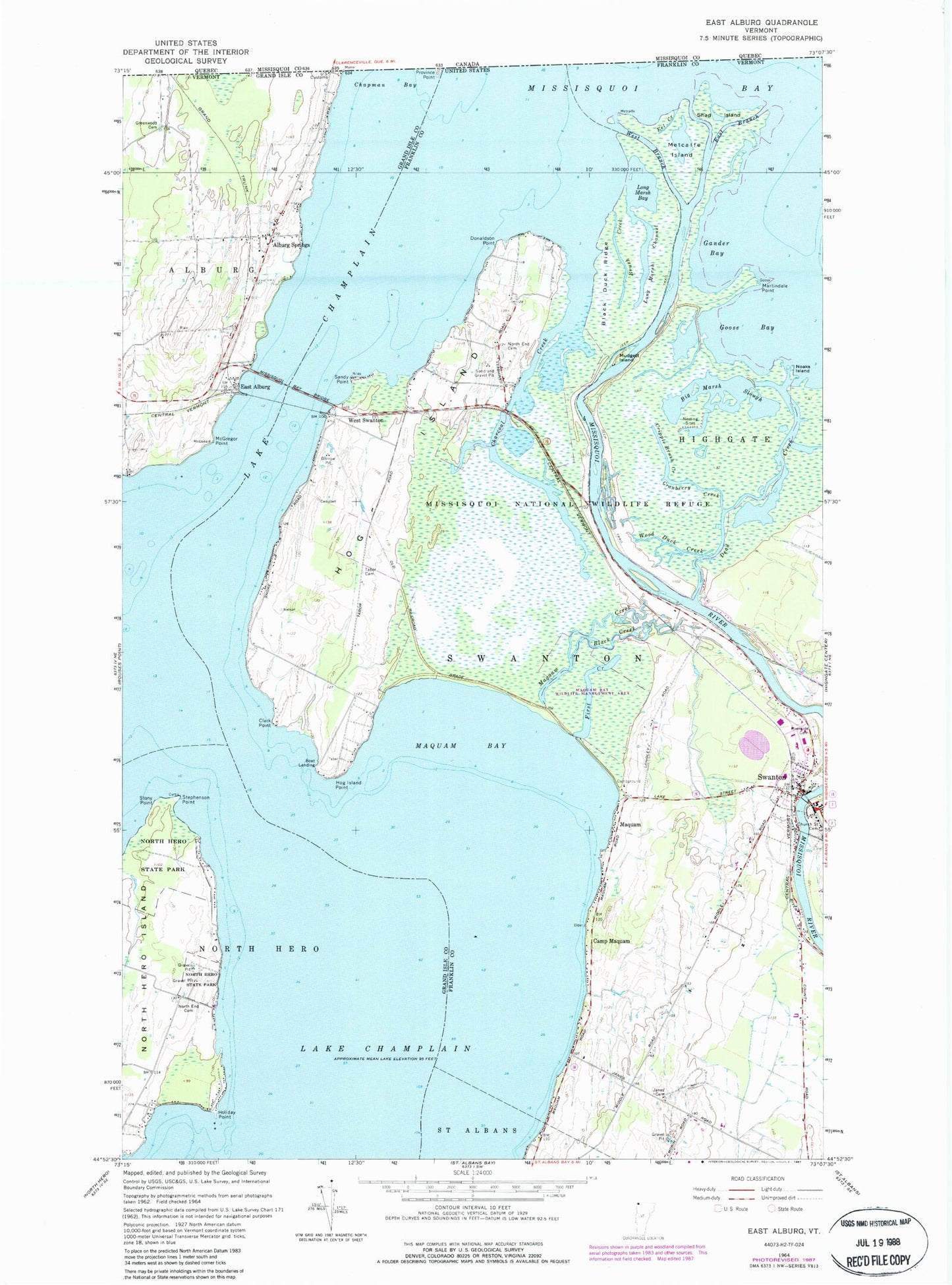 Classic USGS East Alburg Vermont 7.5'x7.5' Topo Map Image
