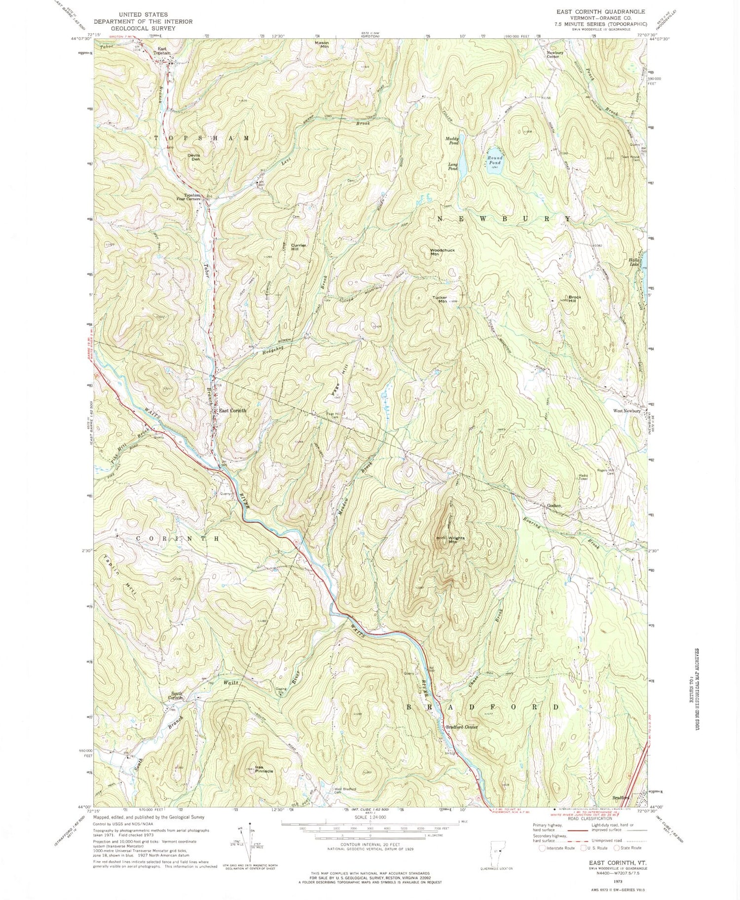 Classic USGS East Corinth Vermont 7.5'x7.5' Topo Map Image