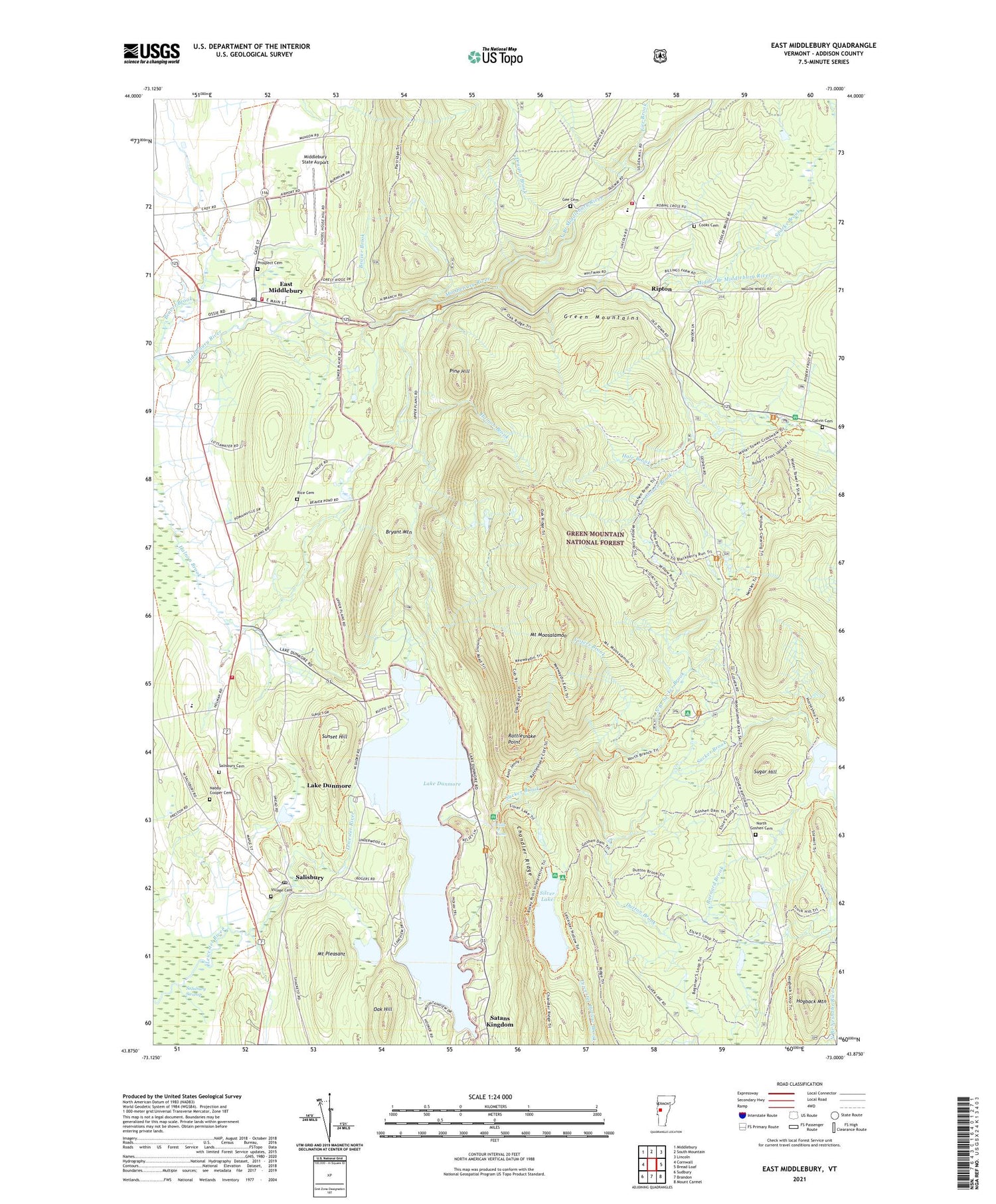 East Middlebury Vermont US Topo Map Image