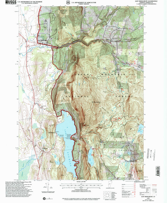 Classic USGS East Middlebury Vermont 7.5'x7.5' Topo Map Image