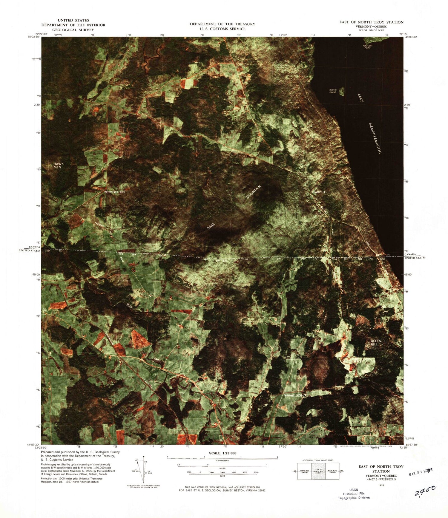 Classic USGS East of North Troy Station Vermont 7.5'x7.5' Topo Map Image