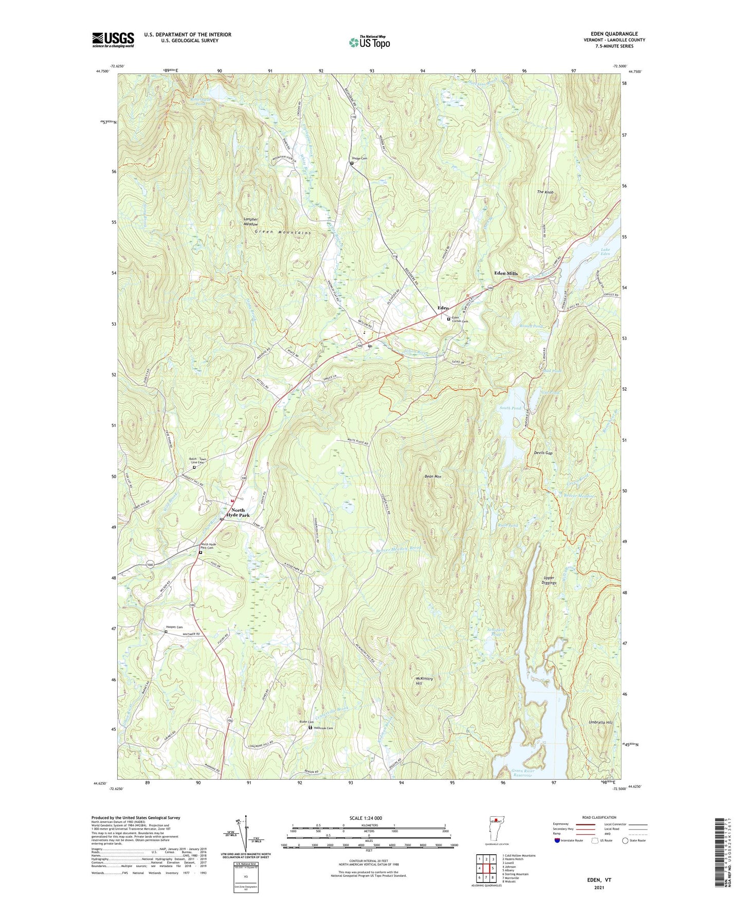 Eden Vermont US Topo Map Image