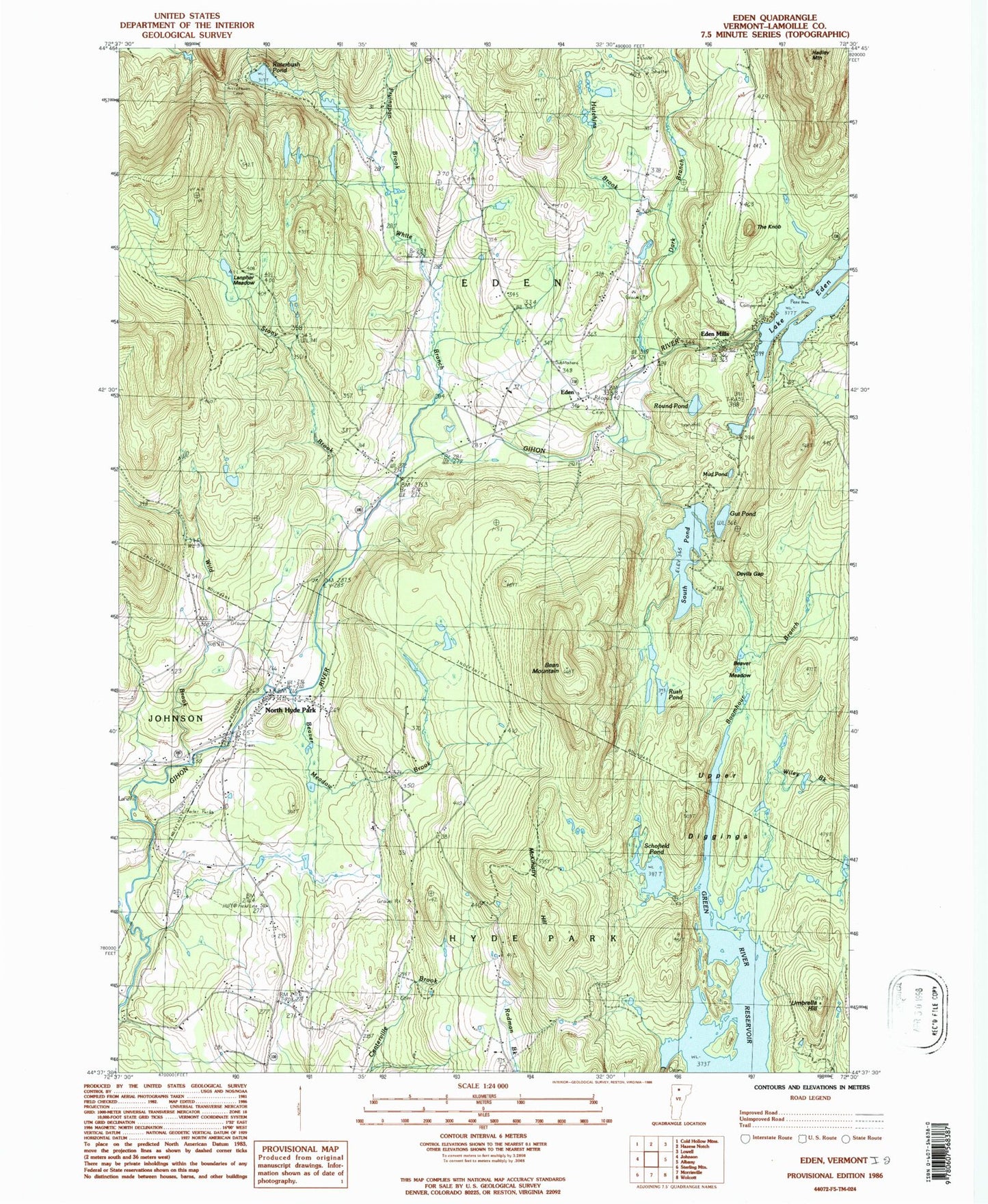 Classic USGS Eden Vermont 7.5'x7.5' Topo Map Image