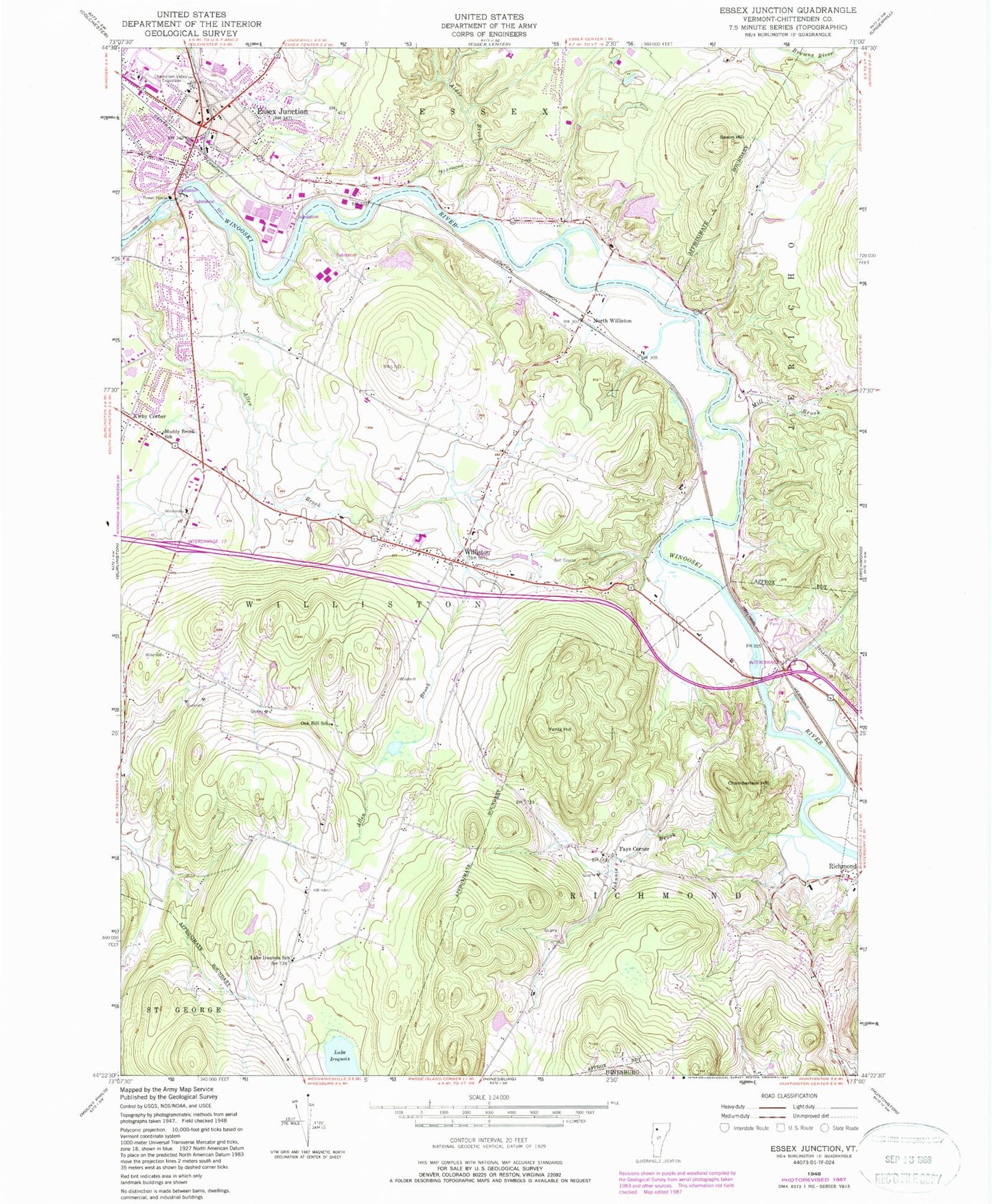 Classic USGS Essex Junction Vermont 7.5'x7.5' Topo Map Image