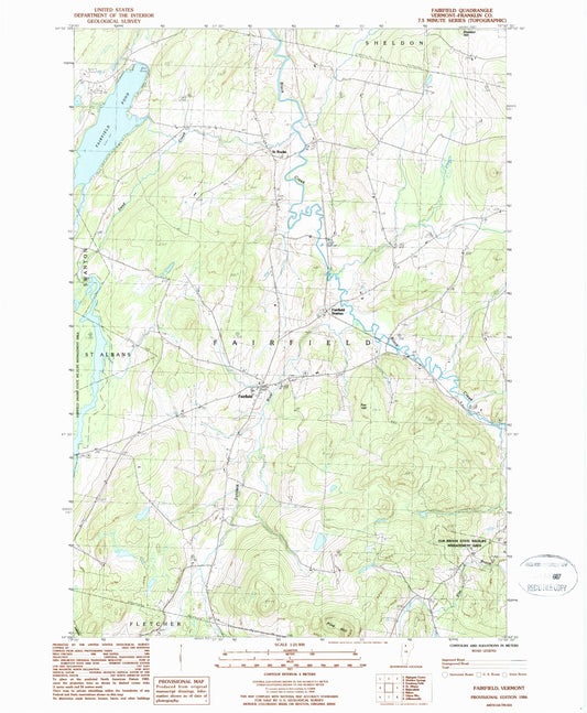 Classic USGS Fairfield Vermont 7.5'x7.5' Topo Map Image