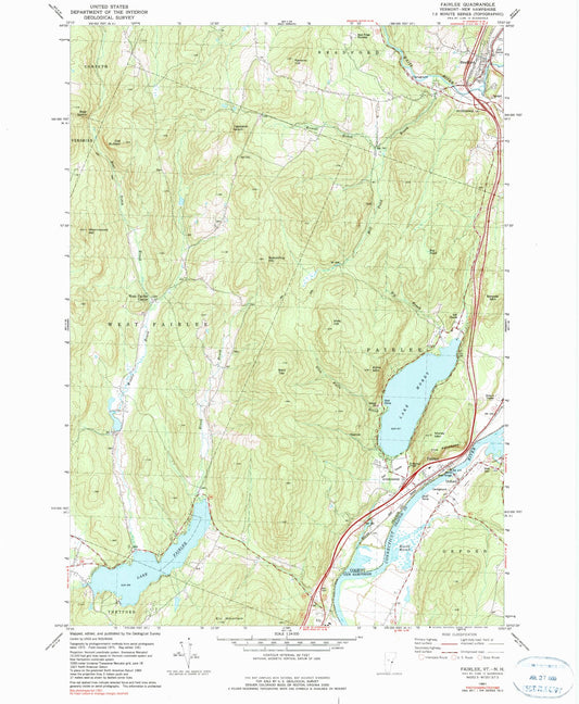 Classic USGS Fairlee Vermont 7.5'x7.5' Topo Map Image