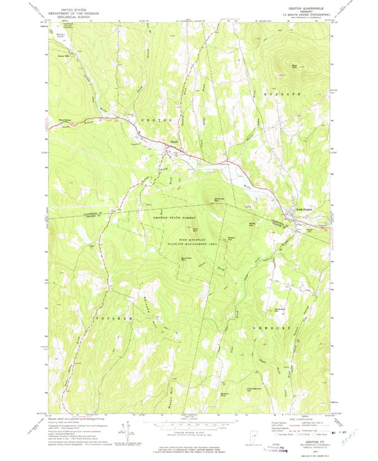 Classic USGS Groton Vermont 7.5'x7.5' Topo Map Image