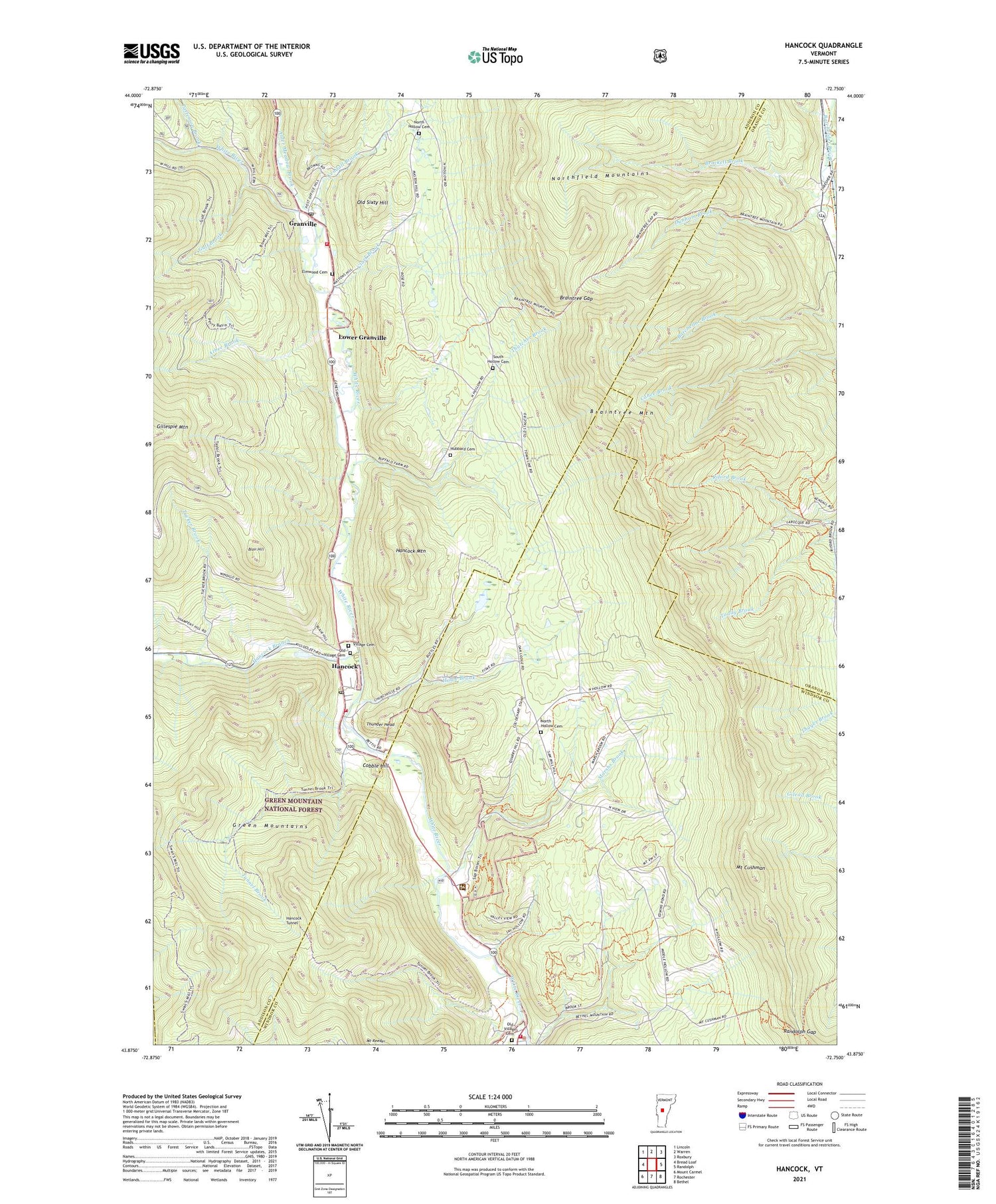 Hancock Vermont US Topo Map Image
