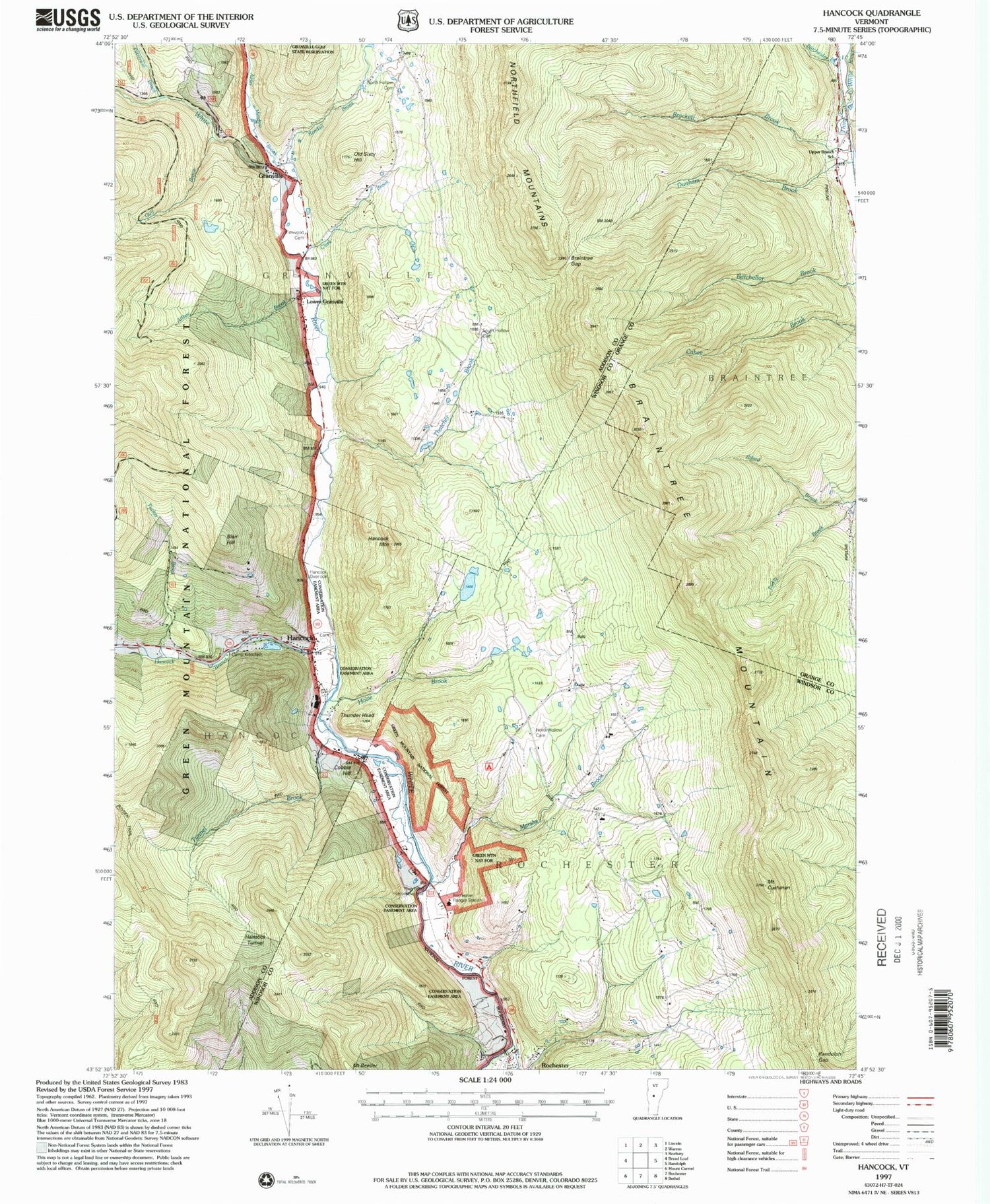Classic USGS Hancock Vermont 7.5'x7.5' Topo Map Image