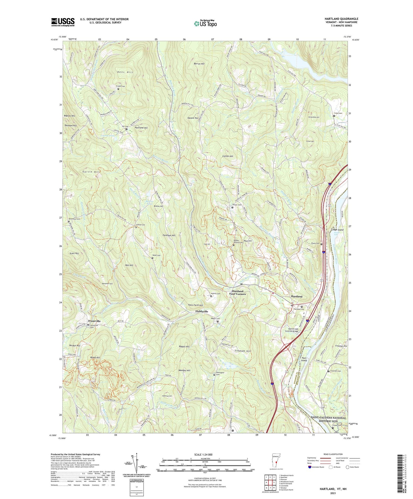 Hartland Vermont US Topo Map Image