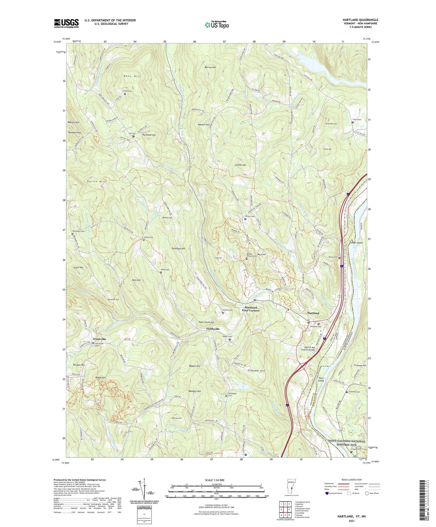 Hartland Vermont US Topo Map Image