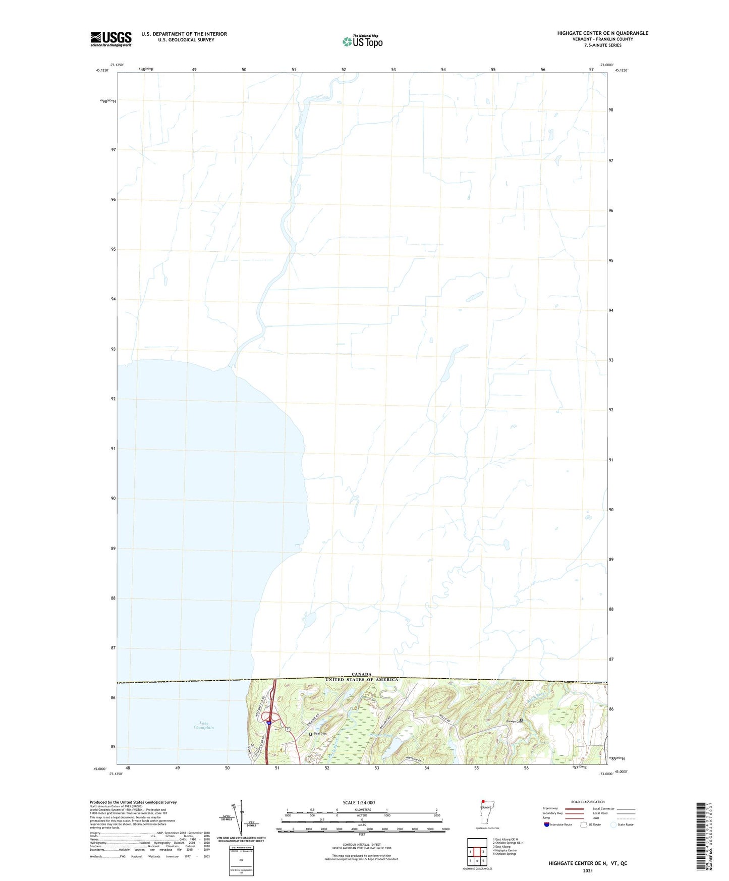 Highgate Center OE N Vermont US Topo Map Image