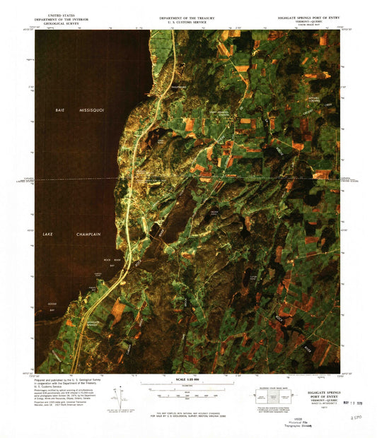 Classic USGS Highgate Springs Port of Entry Vermont 7.5'x7.5' Topo Map Image